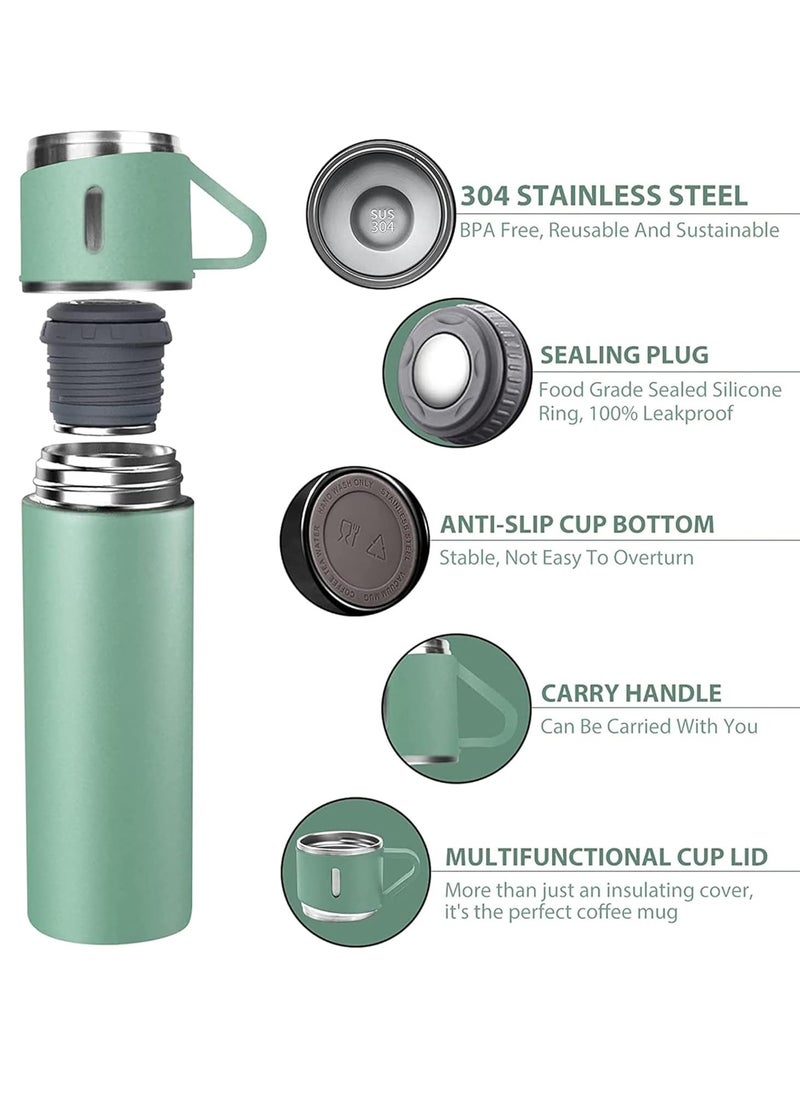 JAJEEK 500ml Stainless Steel Vacuum Thermos Flask with Silicone Handle – Insulated Water Bottle with 2 Stainless Steel Cups Set for Hot & Cold Outdoor Travel | Gift Box (2 PACK, GREEN) – Ideal for Hiking, Camping, and Travel  - Image 2