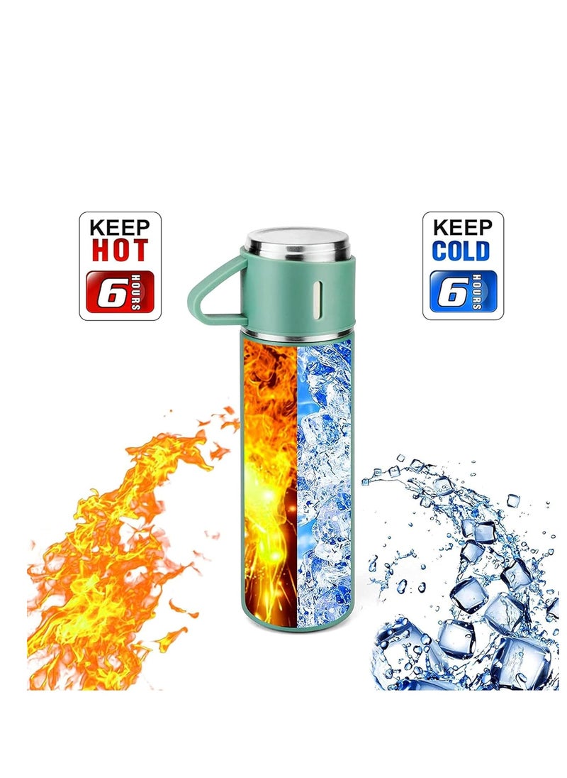 JAJEEK 500ml Stainless Steel Vacuum Thermos Flask with Silicone Handle – Insulated Water Bottle with 2 Stainless Steel Cups Set for Hot & Cold Outdoor Travel | Gift Box (2 PACK, GREEN) – Ideal for Hiking, Camping, and Travel  - Image 3