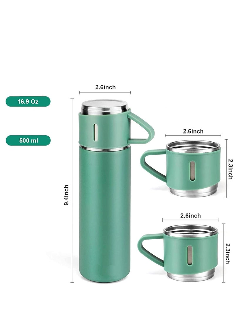 JAJEEK 500ml Stainless Steel Vacuum Thermos Flask with Silicone Handle – Insulated Water Bottle with 2 Stainless Steel Cups Set for Hot & Cold Outdoor Travel | Gift Box (2 PACK, GREEN) – Ideal for Hiking, Camping, and Travel  - Image 4