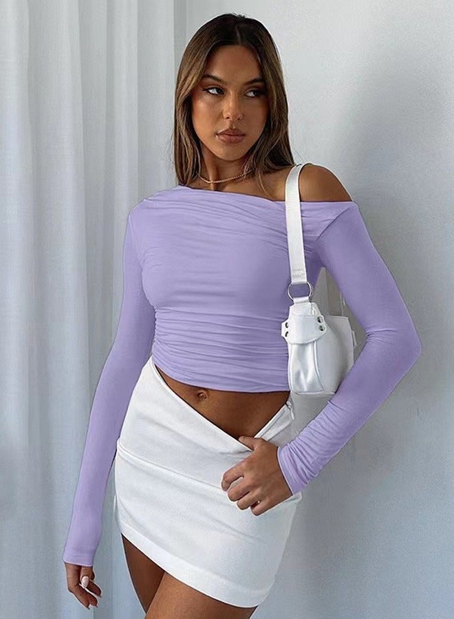 NIBEMINENT Oblique Shoulder Asymmetry Long Sleeve T-Shirt - Image 1