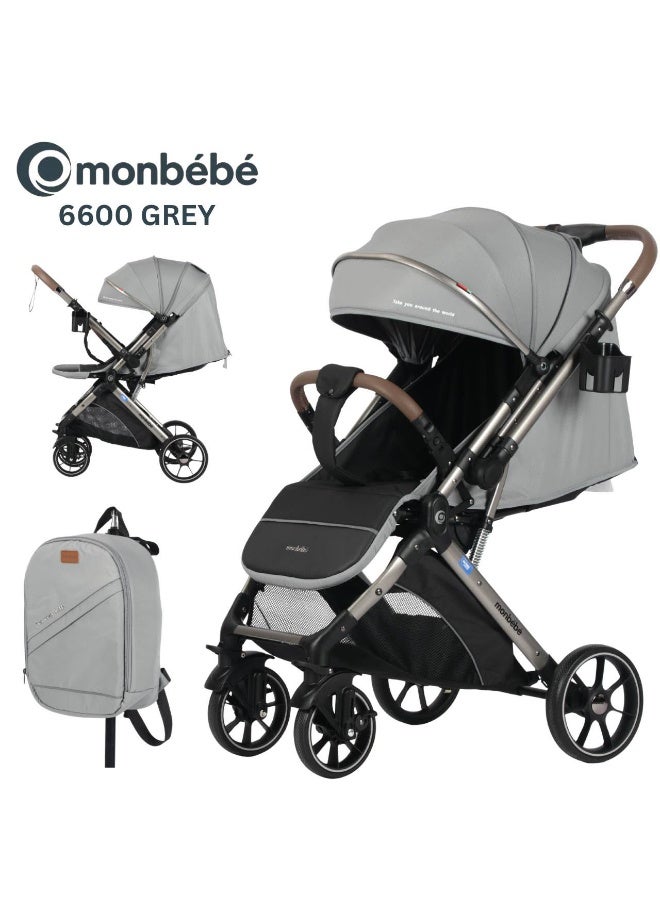 Monbébé 6600 Grey Ultra-Compact Travel Stroller for Newborns to 3 Years - Image 2