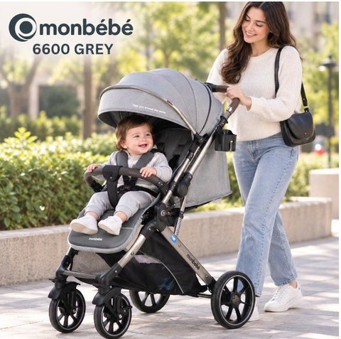 Monbébé 6600 Grey Ultra-Compact Travel Stroller for Newborns to 3 Years