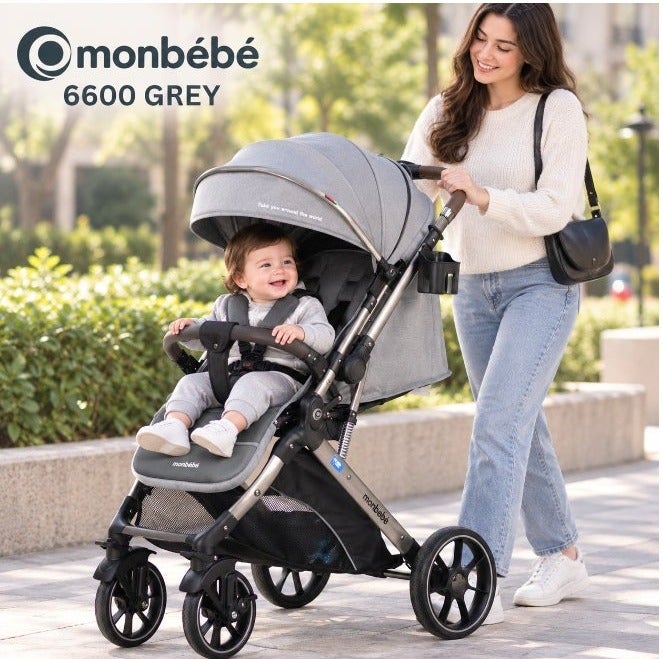 Monbébé 6600 Grey Ultra-Compact Travel Stroller for Newborns to 3 Years - Image 1