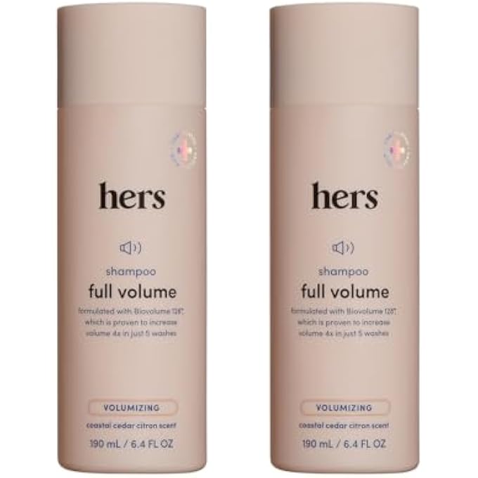 hers Full Volume Shampoo - Rice Protein & Biotin Formula - Fine Hair & Root Lift Daily Shampoo - Volumizing Hair Care - Coastal Cedar Citron Scent - 6.4 Fl Oz, 2 Pack