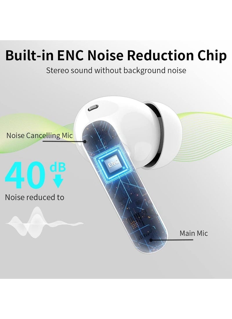lekikpo Wireless Earbuds, Bluetooth 5.3 Headphones Bass Stereo, Ear Buds with Noise Cancelling Mic LED Display, IP7 Waterproof in Ear Earphones, 36H Playtime for Laptop Pad Phones Sports Workout, White  - Image 5