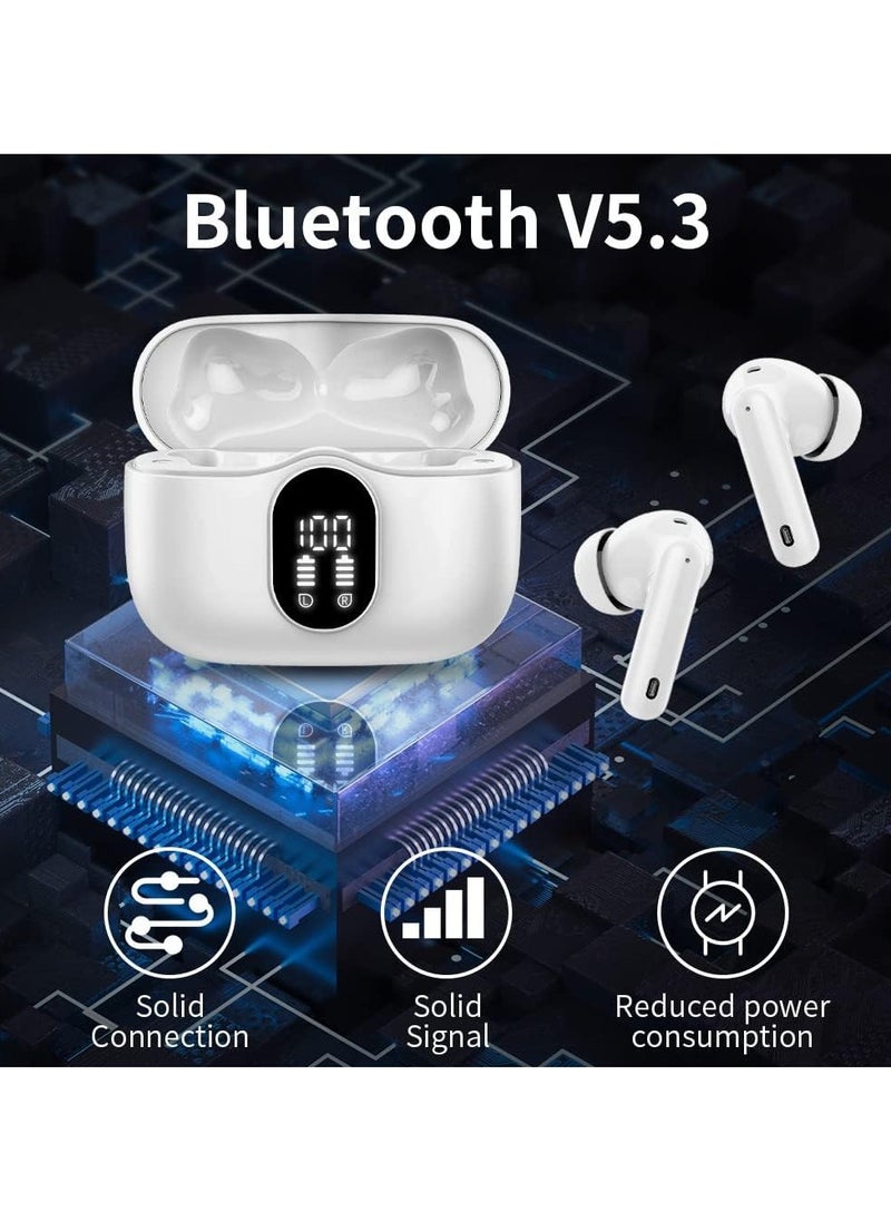 lekikpo Wireless Earbuds, Bluetooth 5.3 Headphones Bass Stereo, Ear Buds with Noise Cancelling Mic LED Display, IP7 Waterproof in Ear Earphones, 36H Playtime for Laptop Pad Phones Sports Workout, White  - Image 4