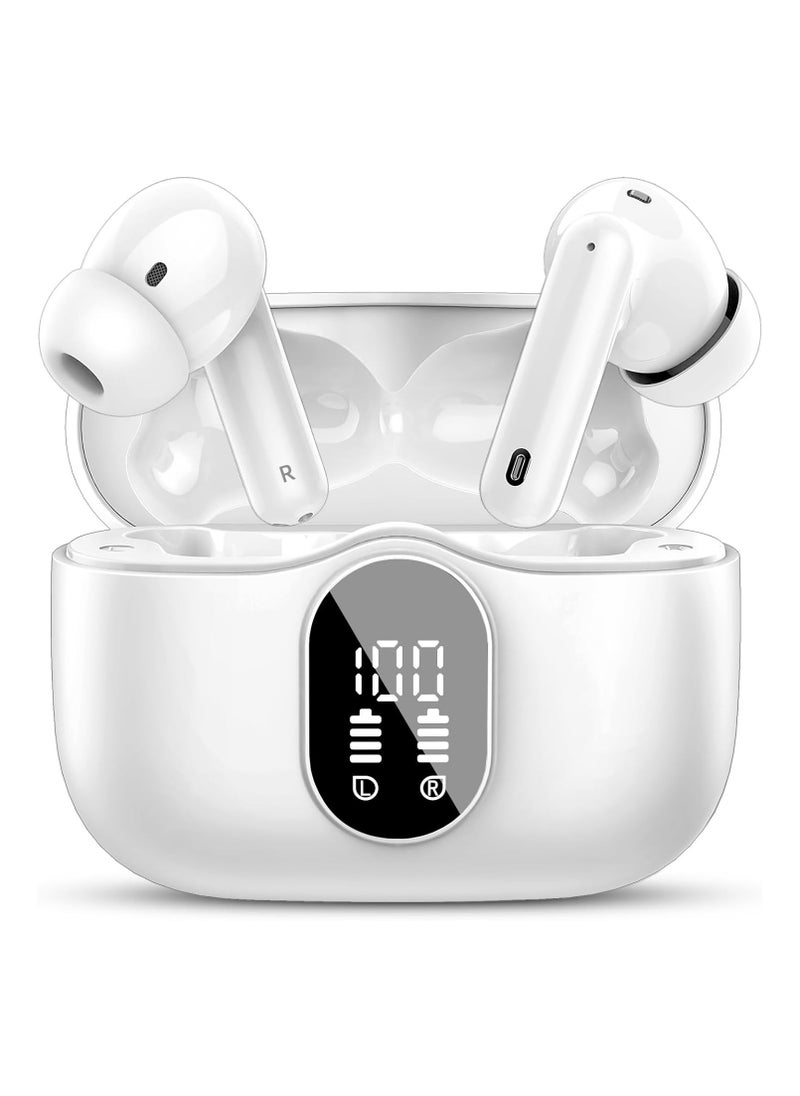 lekikpo Wireless Earbuds, Bluetooth 5.3 Headphones Bass Stereo, Ear Buds with Noise Cancelling Mic LED Display, IP7 Waterproof in Ear Earphones, 36H Playtime for Laptop Pad Phones Sports Workout, White  - Image 1