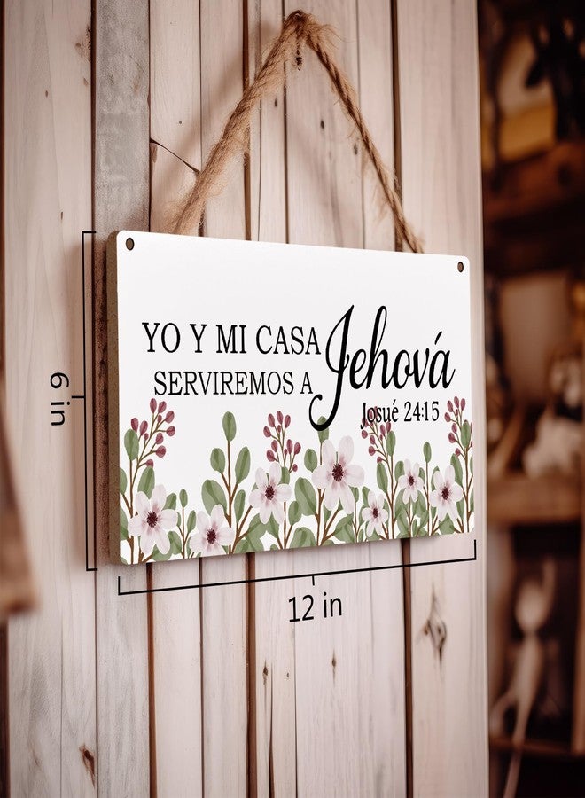 Huester Christian Spanish Wood Plaque Sign - Hanging Wall Decor with Floral Design, Joshua 24:15 Verse - 12x6 inches - Image 3