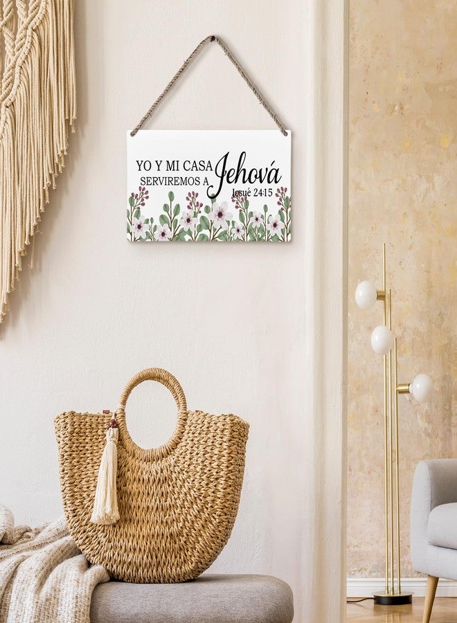 Huester Christian Spanish Wood Plaque Sign - Hanging Wall Decor with Floral Design, Joshua 24:15 Verse - 12x6 inches - Image 4