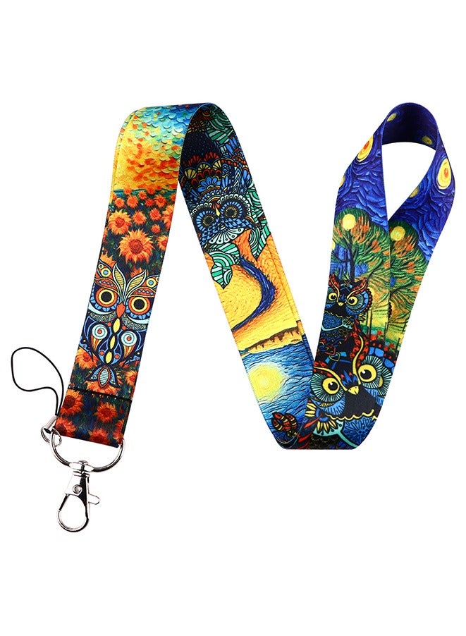 Owl/Sunflower/Starry Sky Neck Strap Lanyard Keychain- Versatile DIY Polyester Hanging Rope,ID Credit Card Pass Lanyard for Gym,Company, school,Keys & Accessories - Image 1