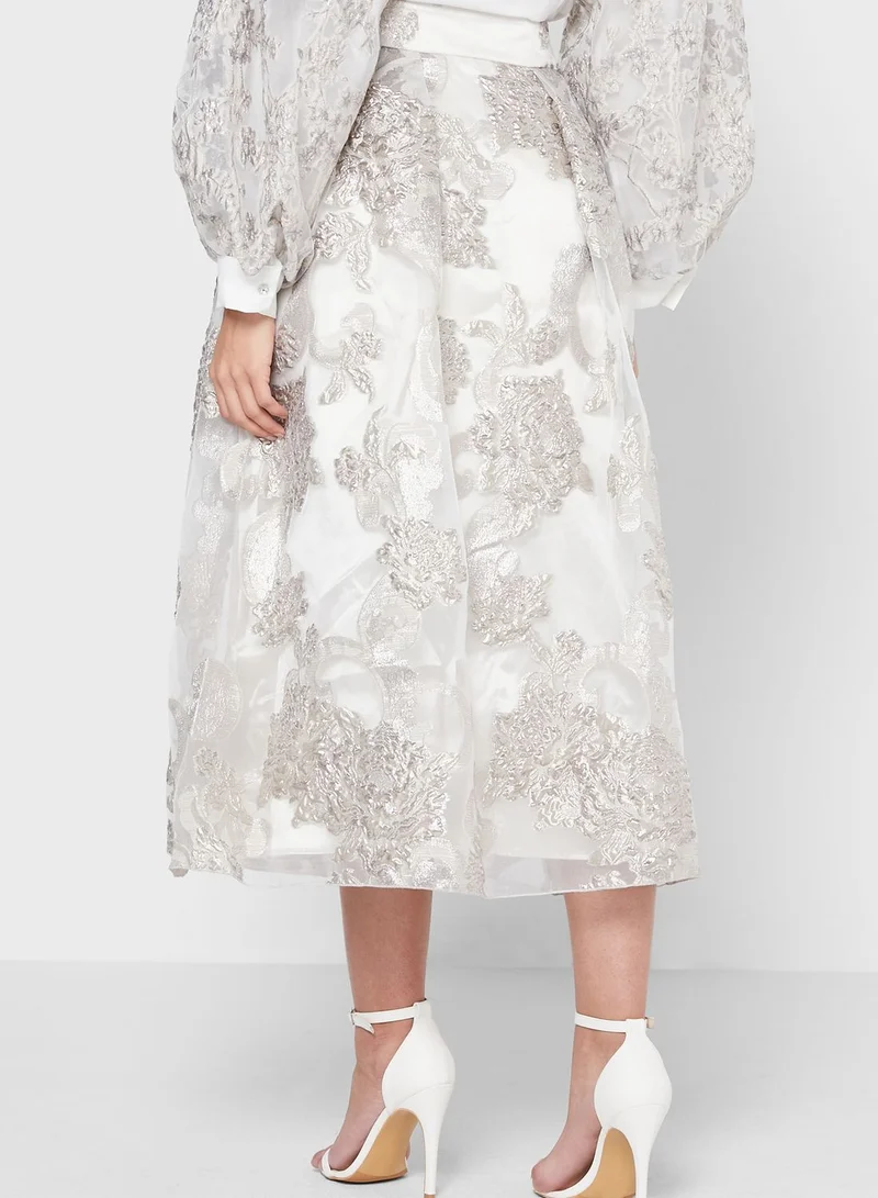 Anotah Printed Pleated Midi Skirt