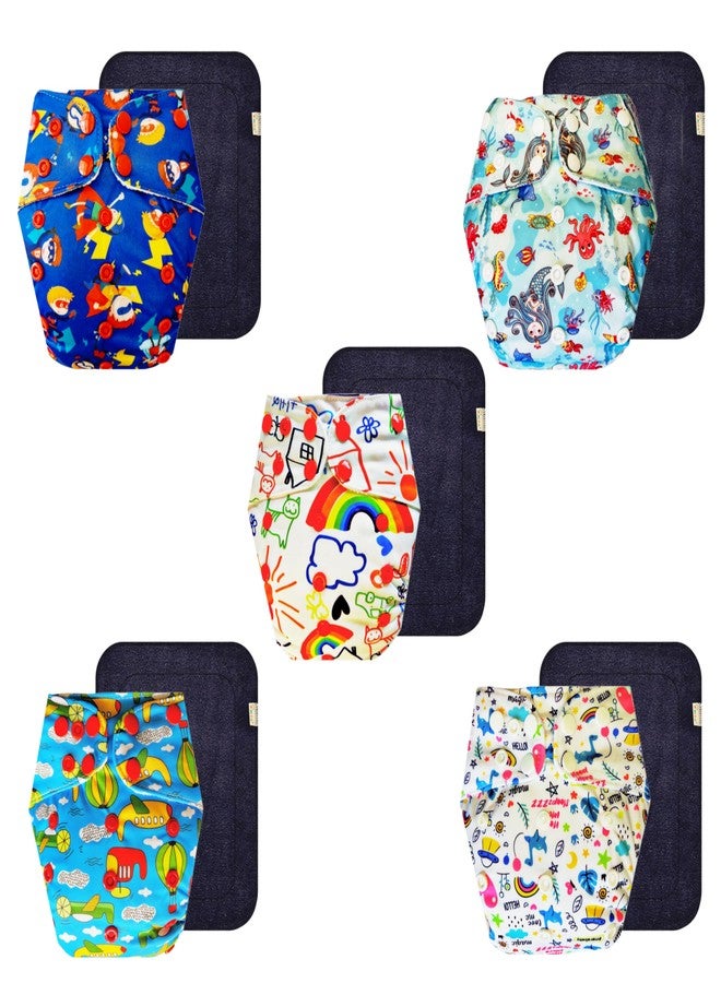 Dumbledo Premium Cloth Diaper with Black Insert (Pack of 5) | Snug Fit | Leakproof | Quick Dry | Worry-Free Diapering | 3 Months - 3 Years | Unisex Baby - Image 1