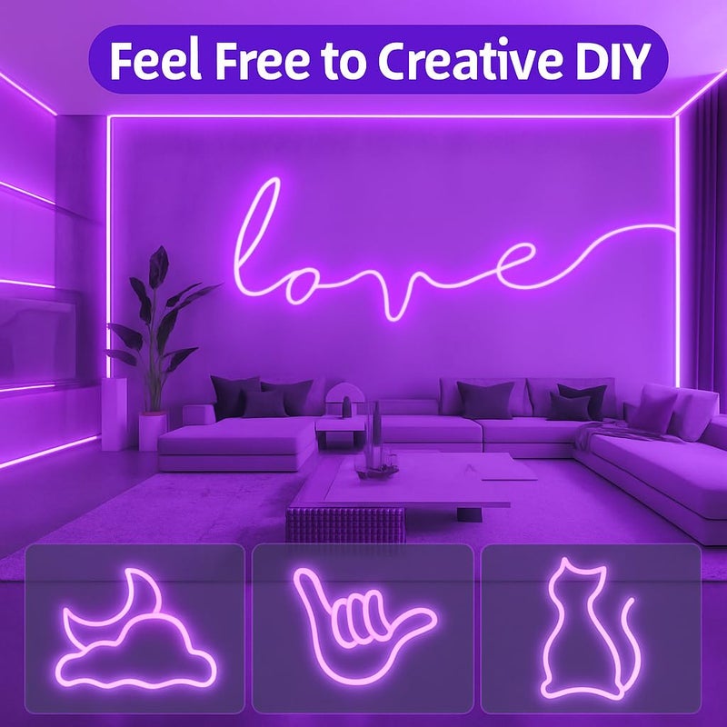 Gesto 16.4 Feet Neon LED Strip Light with 12V Adapter | Cuttable & Flexible Waterproof Rope Light for Wall Decor, Indoor & Outdoor Decoration, Custom Names,Signage & Diwali Decorative Lighting-Purple - Image 2