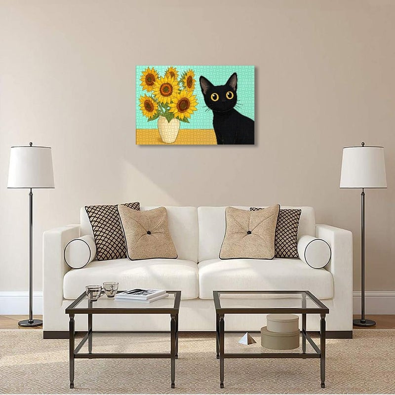 Sudoku Crossword Puzzle Sunflower Black Cat Jigsaw Puzzle Cute Whimsical Art 520 500 1000 Pieces High Quality Puzzle Relaxing Gift For Cat Lovers 26x38cm - Image 5