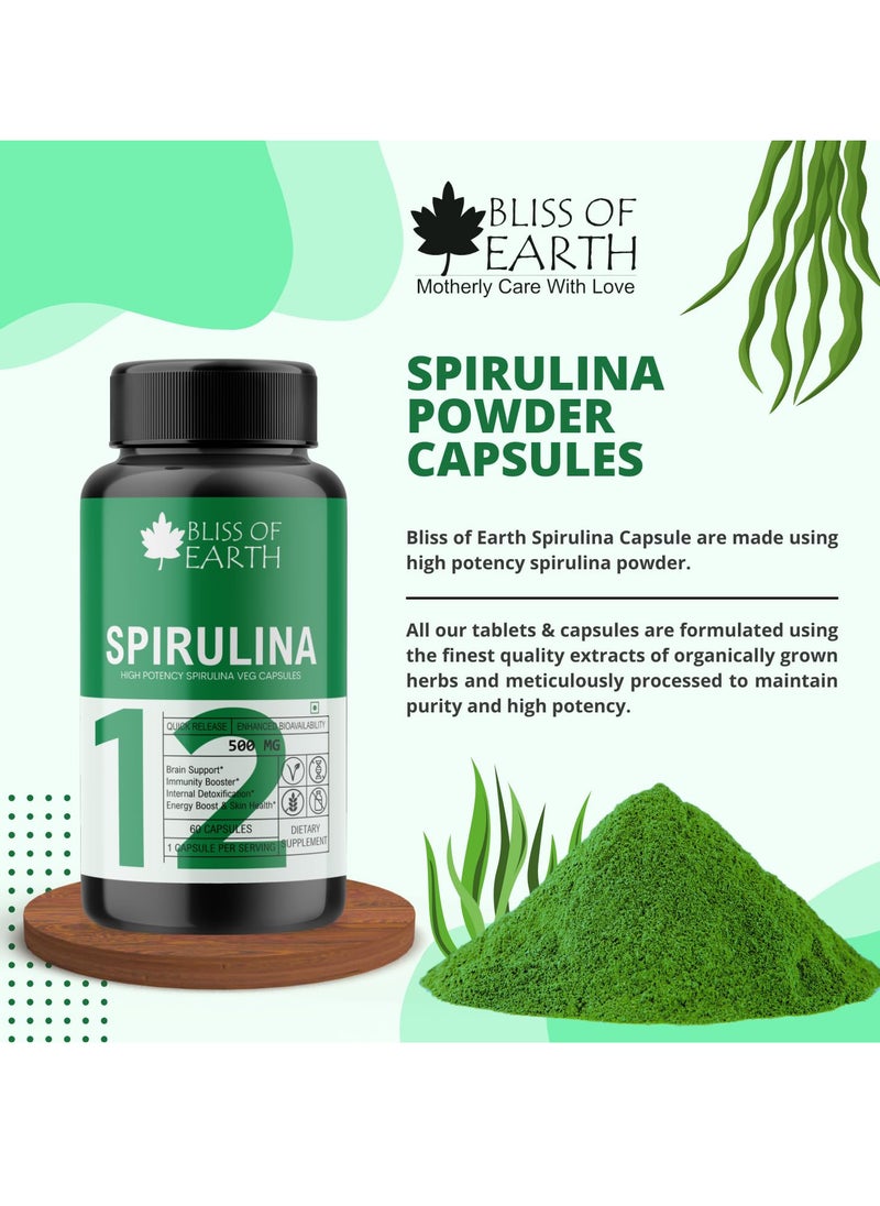 BLISS OF EARTH Organic Spirulina Powder Capsules 500mg Each Serving, 60 Veg Capsules, Green Superfood For Energy & Detox Pack of 2  - Image 5