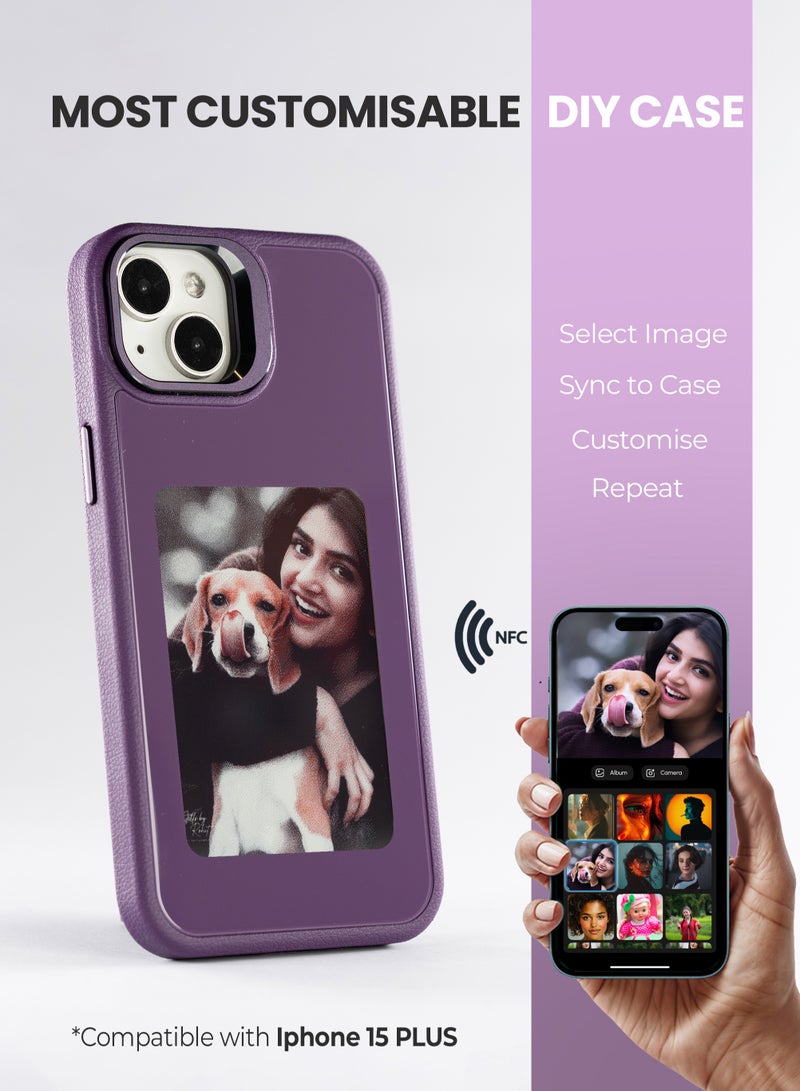 AI Vista iPhone 15 Plus – Purple Smart Case with NFC, E-Ink Back Display, DIY Image - Image 1