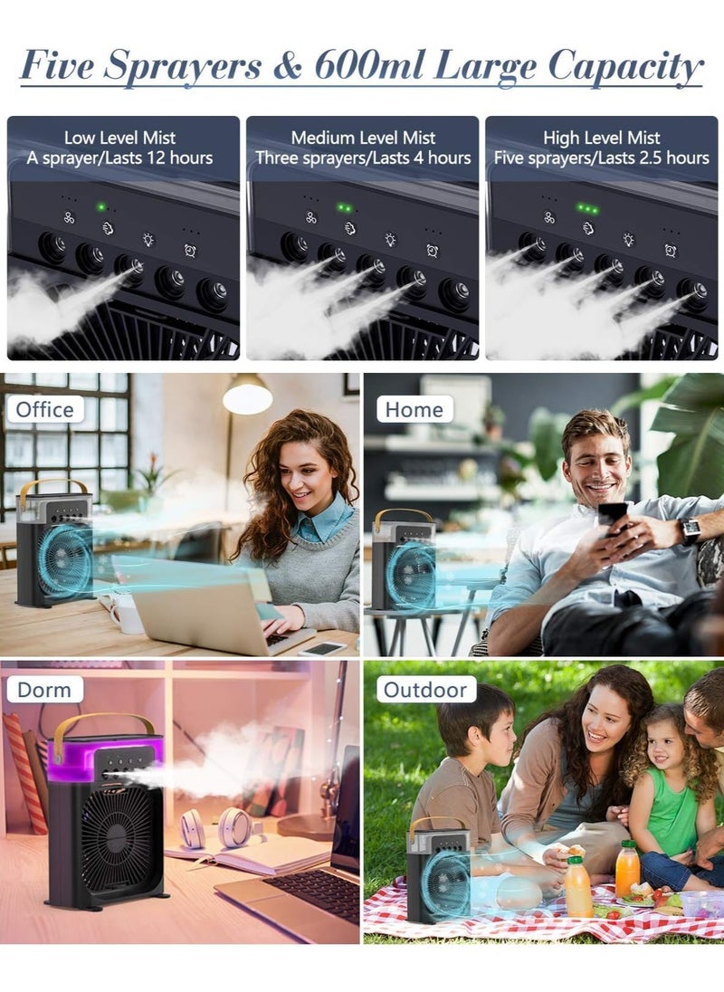 بريمو بلس - مكيف هواء محمول أسود , مروحة رذاذ الماء سعة 600 مل، مروحة رذاذ USB، مروحة تبريد لسطح المكتب، مروحة مكتب مع بخاخ رذاذ، مروحة رذاذ محمولة، مروحة تبريد بالماء للمنزل والمكتب والتخييم - Image 1