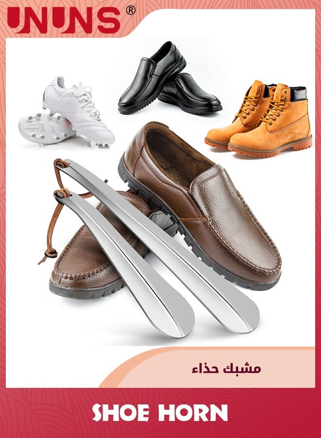 UNUNS Shoe Horn Set,2Pcs Long Short Shoe Horns Set,Portable Travel Shoes Horn,Stainless Steel Long Metal Shoe Horn,Shoe Helper For Men,Shoe Spoon For Women,Metal Shoe Helper For Kids Or Seniors - Image 2