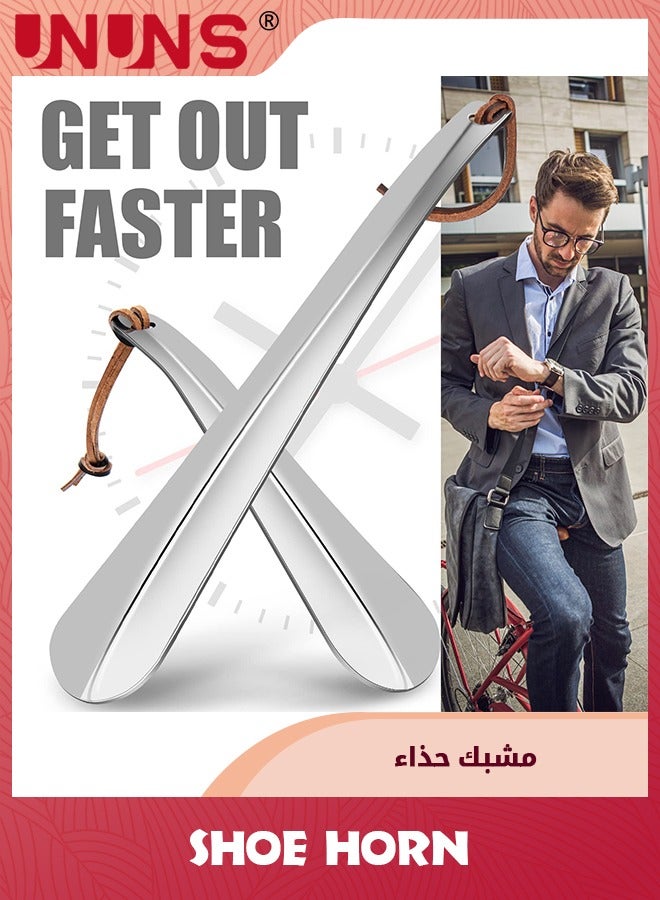 UNUNS Shoe Horn Set,2Pcs Long Short Shoe Horns Set,Portable Travel Shoes Horn,Stainless Steel Long Metal Shoe Horn,Shoe Helper For Men,Shoe Spoon For Women,Metal Shoe Helper For Kids Or Seniors - Image 3