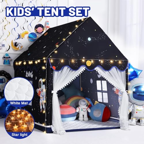 Wilwolfer Space Kids Tent Indoor with Mat Star Lights Kids Play Tent Space Toys Bedroom Decorations Astronaut Rocket Ship Black - Image 5