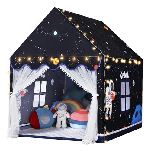 Wilwolfer Space Kids Tent Indoor with Mat Star Lights Kids Play Tent Space Toys Bedroom Decorations Astronaut Rocket Ship Black - Image 1
