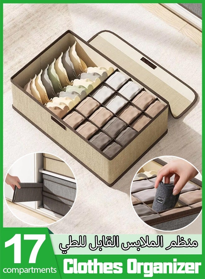 Foldable Undergarments And Socks Storage Box,17Gird Foldable Closet Storage Organizer Divider , Bra Underwear Closet Organizer,Sock Underwear Organizer,Home Closet Organizer Boxes Storage,Clothes Organizer for Clothes Bras Lingerie Socks Undies(Grey) - Image 1