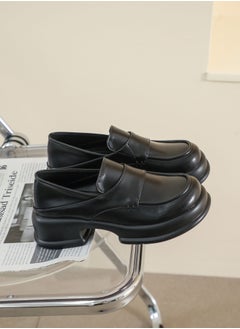 Loquat Round Toed English Style Leather Shoes Black  - Image 1