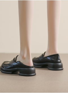 Loquat Round Toed English Style Leather Shoes Black  - Image 3