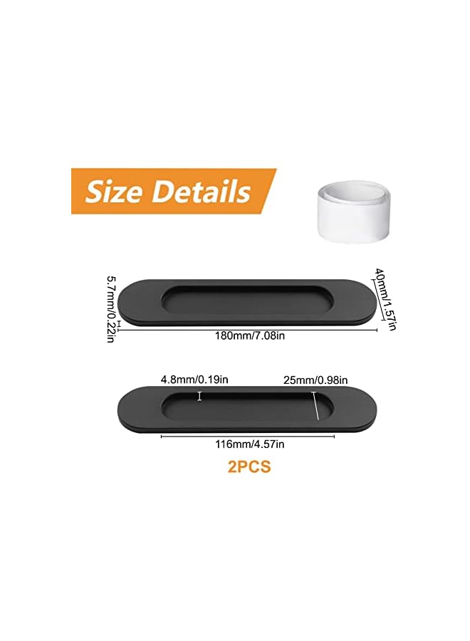 promass Self-Stick Oval Sliding Door Pulls 2pcs Matte Black Aluminum Alloy Flush Pull Punch-Free Handle for Sliding Barn Door Windows Cabinets/18cm - Image 2