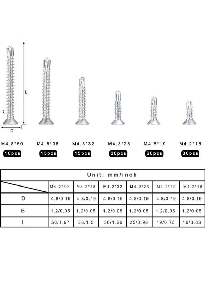 NIBEMINENT 110Pcs Cross Countersunk Head Drill Screw Set - M4.8 - Image 2