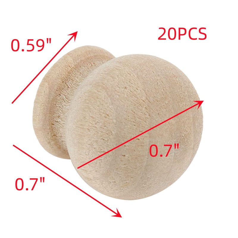 Oedema 20Pcs Mini Furniture Knobs Wooden Cabinet Pull Knobs Unfinished Drawer Bookcase Pull Handle Knobs 0.7""?0.7""  With Screws - Image 2