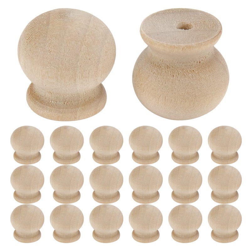Oedema 20Pcs Mini Furniture Knobs Wooden Cabinet Pull Knobs Unfinished Drawer Bookcase Pull Handle Knobs 0.7""?0.7""  With Screws - Image 1