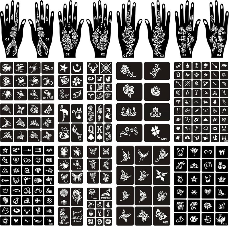 16 Sheets Temporary Tattoo Stencils Kit Reusable for Women Girls and Kids180 PCS Temporary Indian Arabian Glitter Airbrush Tattoo Stencils for Face Body Paint DIY