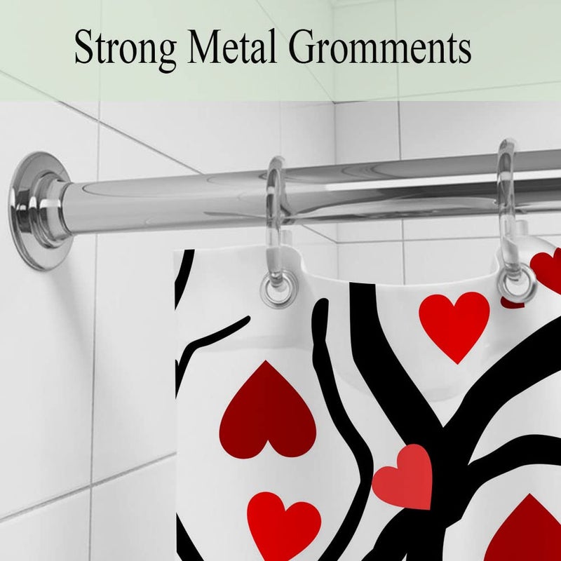 ICTEISOM Valentines Shower Curtain, Romantic Gnomes Love Red Hearts Tree Fabric Shower Curtains with Hooks Set, Valentine's Bathroom Decor Waterproof Fabric Bath Curtains Home Decorations 72x72 Inches - Image 5