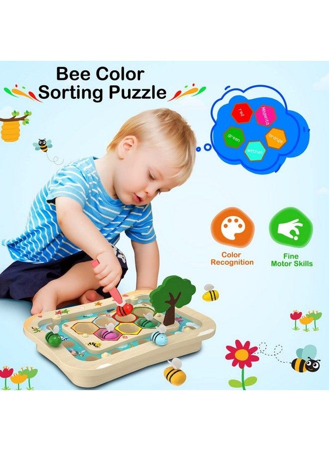 Wooden Montessori Toys For 2 3 4 Year Old, Toddler Toys Age 24 Educational Learning Toys Magnetic Fishing Game Bee Color Sorting Fine Motor Skills Toys Gifts For 2 3 4 Year Old Boys Girls  - Image 5
