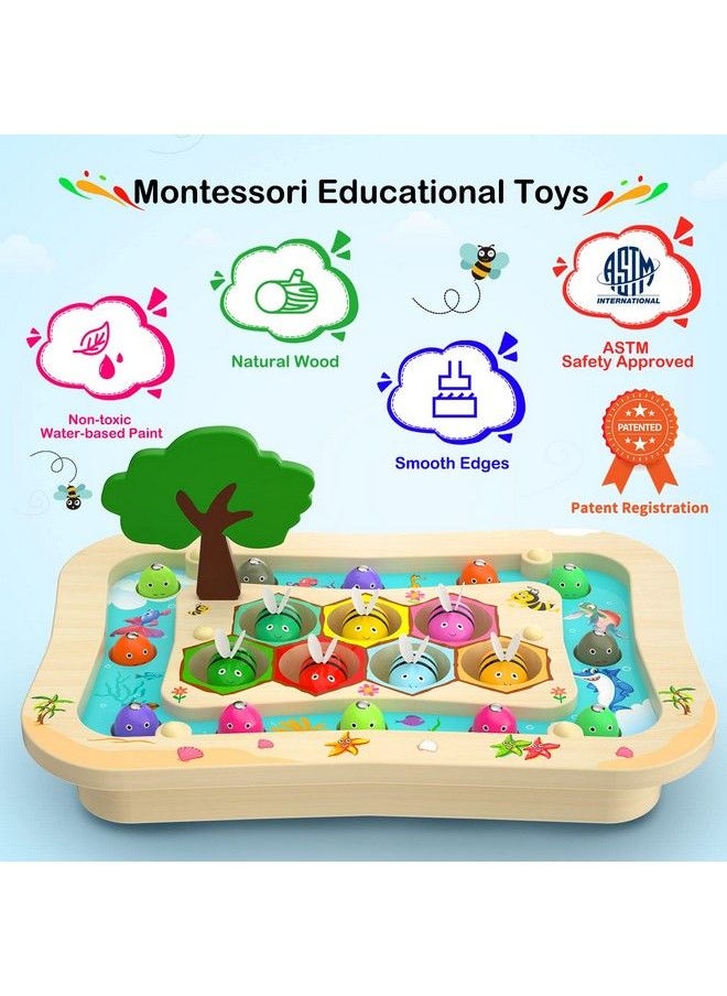 Wooden Montessori Toys For 2 3 4 Year Old, Toddler Toys Age 24 Educational Learning Toys Magnetic Fishing Game Bee Color Sorting Fine Motor Skills Toys Gifts For 2 3 4 Year Old Boys Girls  - Image 3