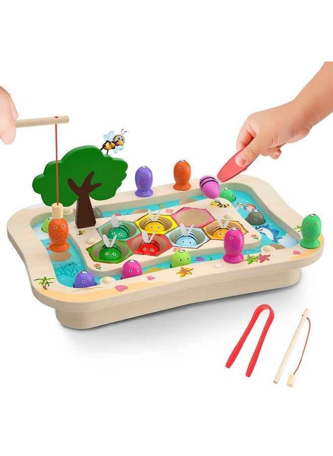 Wooden Montessori Toys For 2 3 4 Year Old, Toddler Toys Age 24 Educational Learning Toys Magnetic Fishing Game Bee Color Sorting Fine Motor Skills Toys Gifts For 2 3 4 Year Old Boys Girls  - Image 1