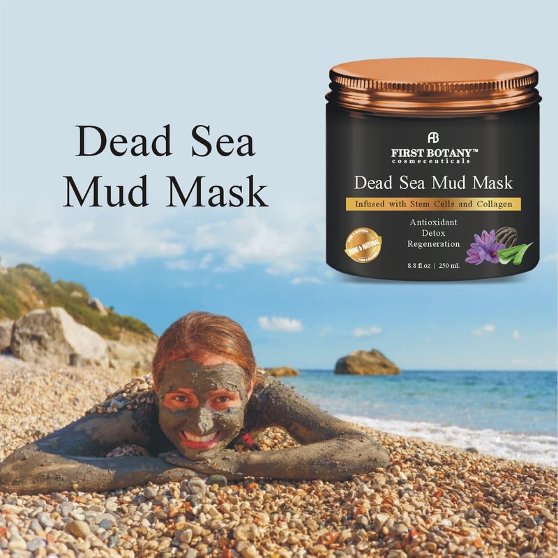 First Botany, 100% Natural Mineral-Infused Dead Sea Mud Mask 8.8oz Stem Cells Facial Treatment Skin Cleanser Pore Reducer Anti Aging Acne Treatment Blackhead Remover Cellulite & Natural Moisturizer - Image 3