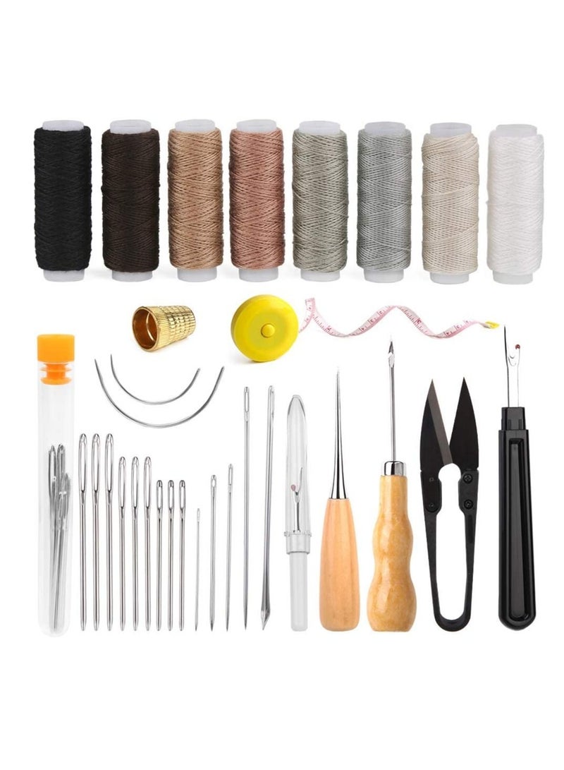 SYOSI 32 Pcs Sewing Kit Heavy Duty Sewing Kit with Sewing Awl Seam Ripper Hand Sewing Stitching Needles Sewing Thread Leather Craft Tool Kit for Shoes Sofa Tent Carpet Leather Craft DIY - Image 1