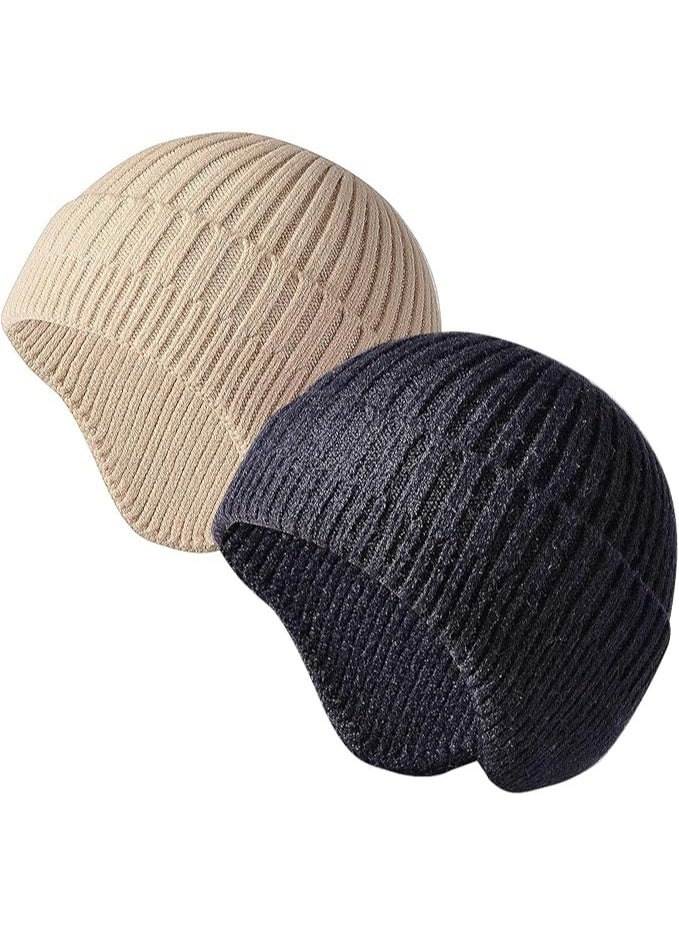 Knitted Beanie Hats, Winter Beanie Hat Women, Knitted Hat with Ear Flaps for Men, Winter Hats Ear Covers for Men Women Kids Warm Slouchy, Stretchy Windproof Knit Skull Cap for Winter Outdoor - Image 1