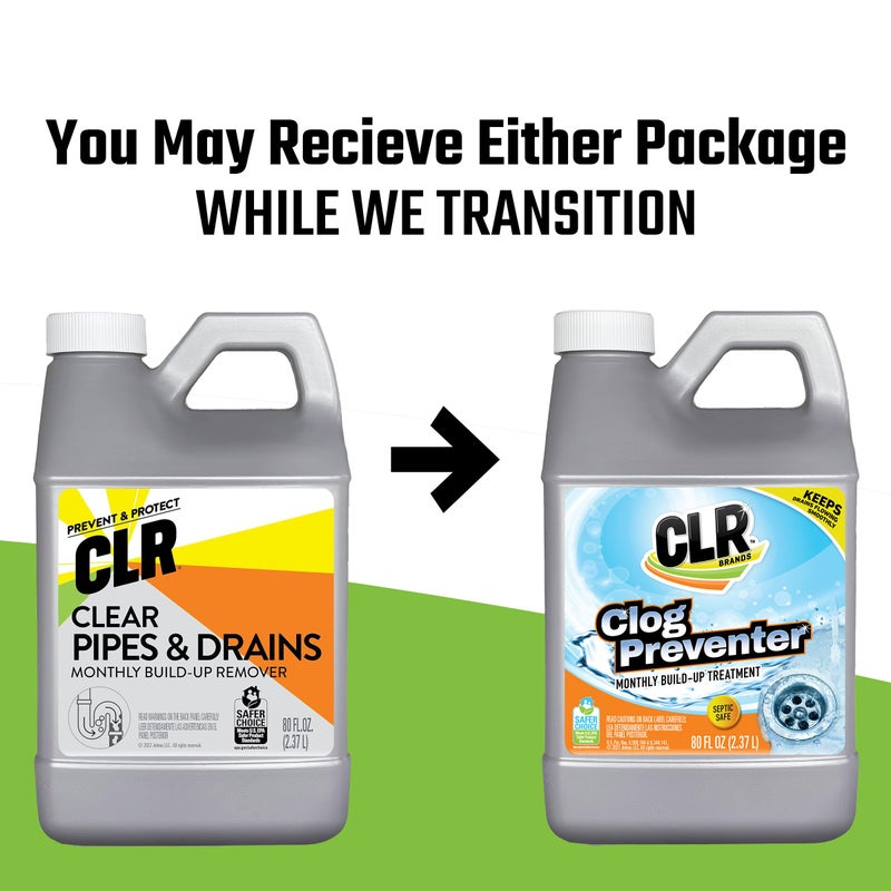 CLR BrandsÂ® Clog Preventer Clear Pipes and Drains Monthly Drain Build Up Remover, Helps Degrade Sources of Clogs to Keep Drains Flowing Smoothly, Safe on All Pipes and Drains - 80 Ounce Bottle - Image 2