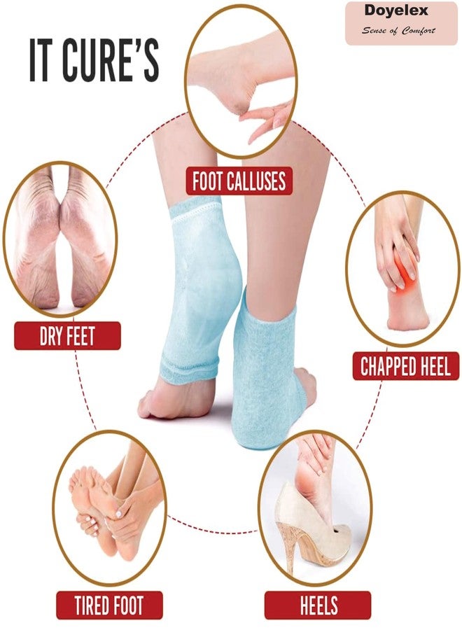 Doyelex Silicone Anti Crack Full Length Moisturizing Foot Protector Socks For Foot-Care And Heel Cracks, Heel Pad For Heel Pain, Ankle Protection, Swelling (Half Size),Blue - Image 3