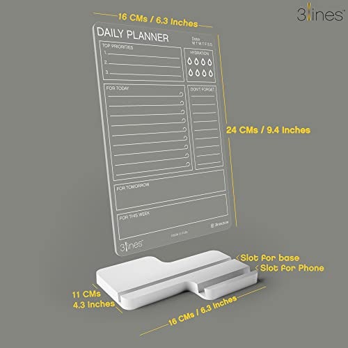 3 Lines Clarity+ 'Daily Planner Top Priorities' Acrylic Board for Desk (24x16 CM)| Best Planner & Organizer | White Acrylic Base With Slot for Phone| With 2 Markers & Cleaning Fabric |Regular Size - Image 3