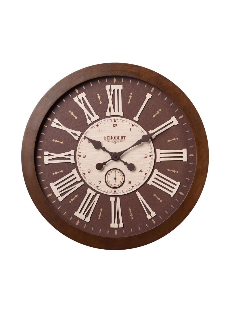Schobert Wooden Wall Clock 60cm Silent Silky Move Sub-Second Hand 3D Numerals Leather Dial - Image 1