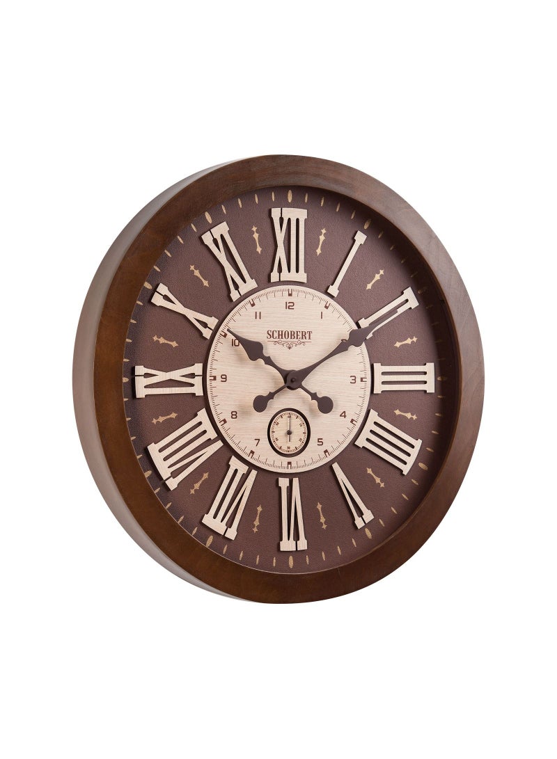 Schobert Wooden Wall Clock 60cm Silent Silky Move Sub-Second Hand 3D Numerals Leather Dial - Image 2