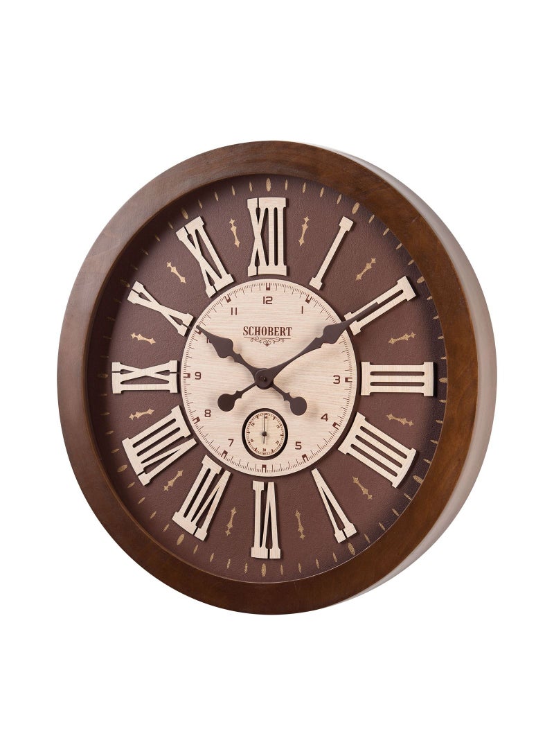 Schobert Wooden Wall Clock 60cm Silent Silky Move Sub-Second Hand 3D Numerals Leather Dial - Image 3