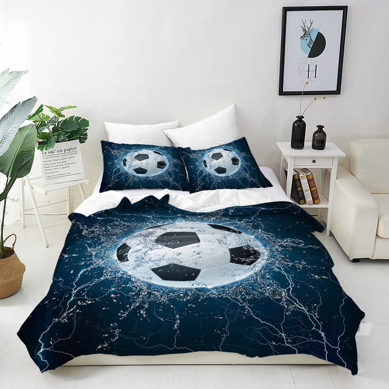 ANHOPE Football Duvet Cover Set Soft Lightweight 3 Piece Bedding Set with 2 Pillowcase Sports Theme Ball Soccer Print Pattern Kids Boys Girls Teens Men Quilt Cover with Zipper Single Size 135 x 200 cm