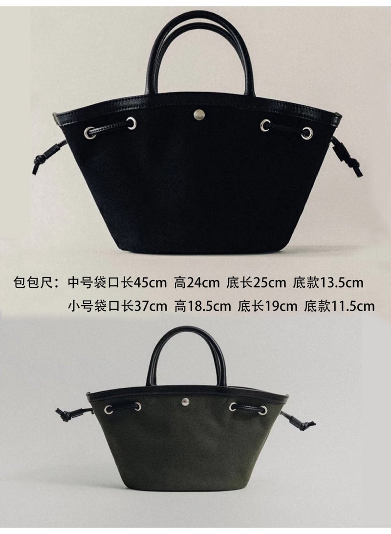 Minimalist Canvas Tote Bag with Leather Trim for Women, Casual Commuter Shoulder Handbag - Image 4