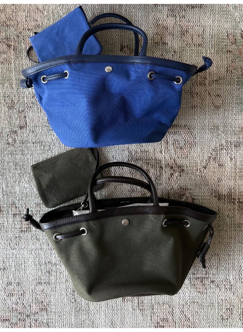 Minimalist Canvas Tote Bag with Leather Trim for Women, Casual Commuter Shoulder Handbag - Image 3