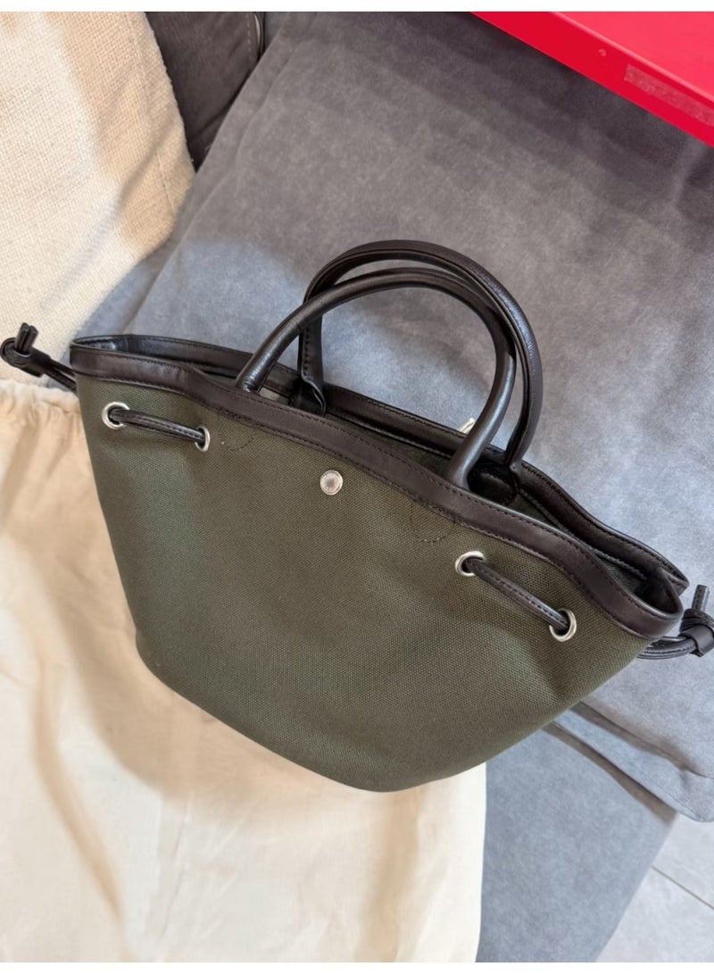 Minimalist Canvas Tote Bag with Leather Trim for Women, Casual Commuter Shoulder Handbag - Image 2
